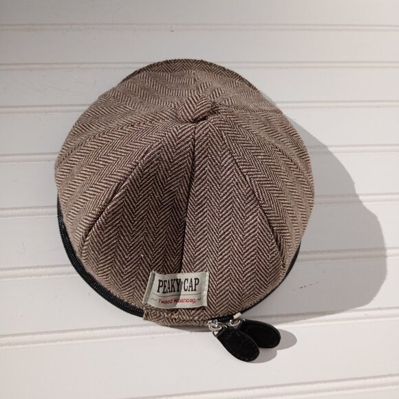 Men's Peaky Cap Tweed Wash Bag Zip Travel Toiletry Bag Blinders Style Hat Case - Picture 3 of 11